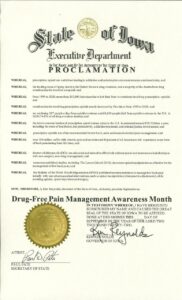 Drug-Free Awareness Month proclamation from Gov. Kim Reynolds